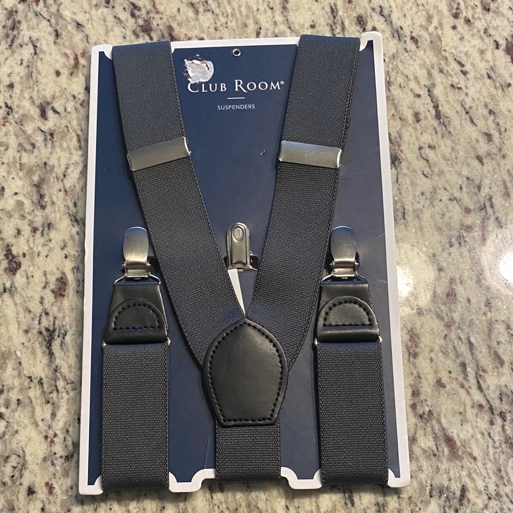 Club Room suspenders mens one size fits most gray grey silver accents nwt